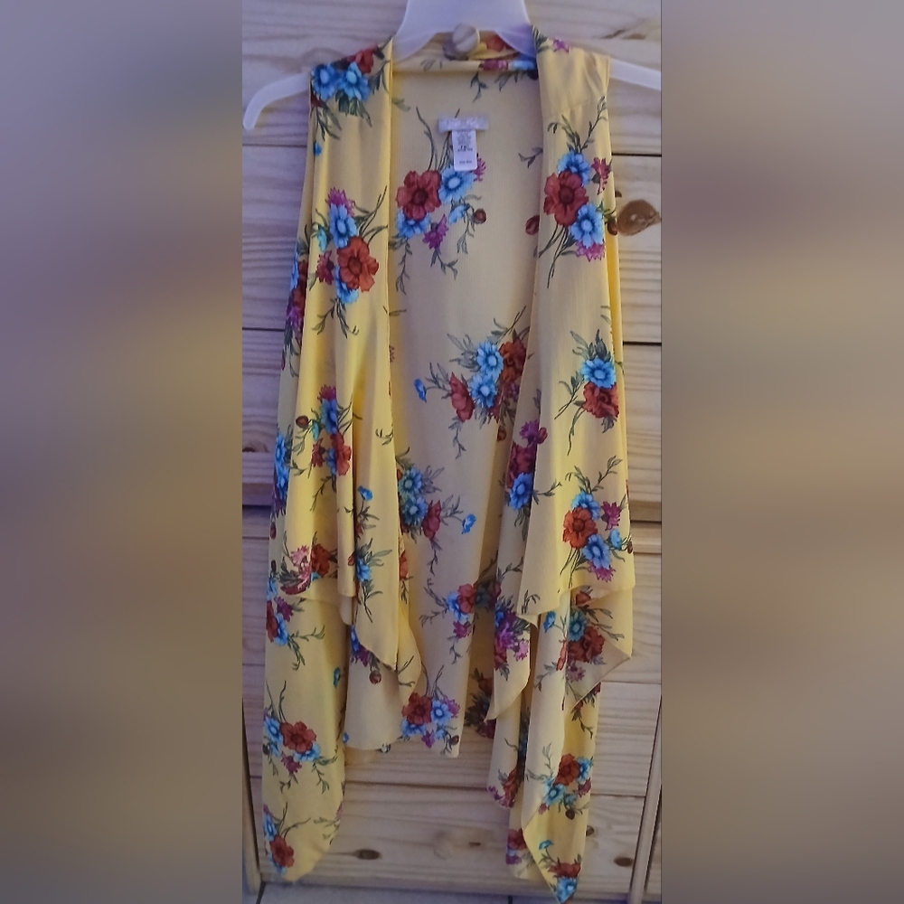 Floral Yellow Sleeveless Cardigan